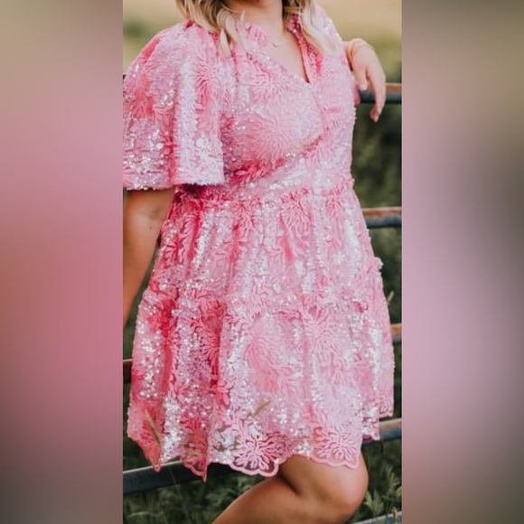 Pink Sequin Mini Dress - Picture 9 of 16